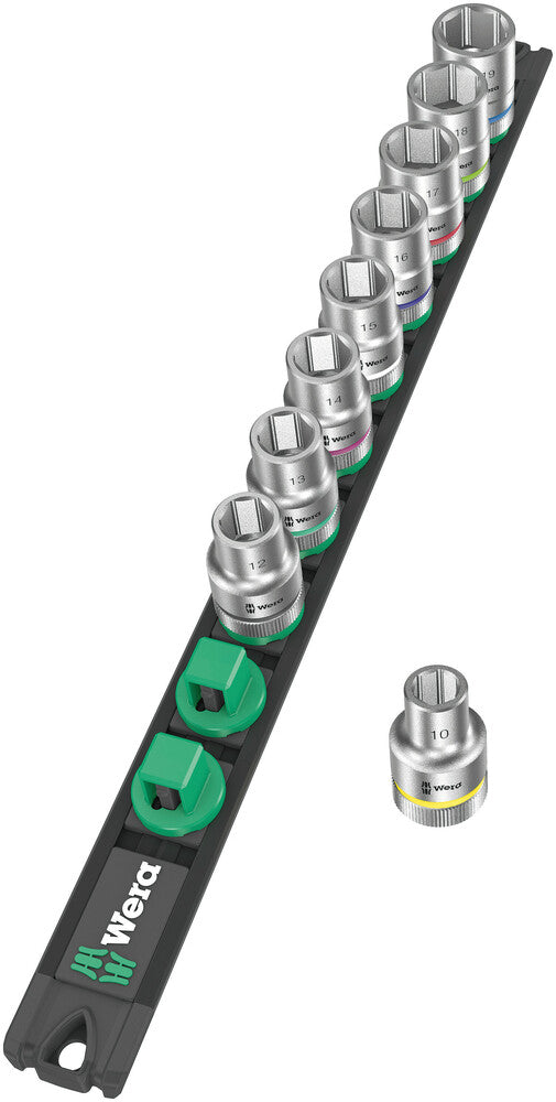 Wera 005460 9pc Magnetic socket rail C 4 Zyklop Socket Set, 1/2"