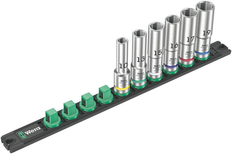 Wera 005470 9pc Magnetic socket rail C Deep 1 Socket Set, 1/4"