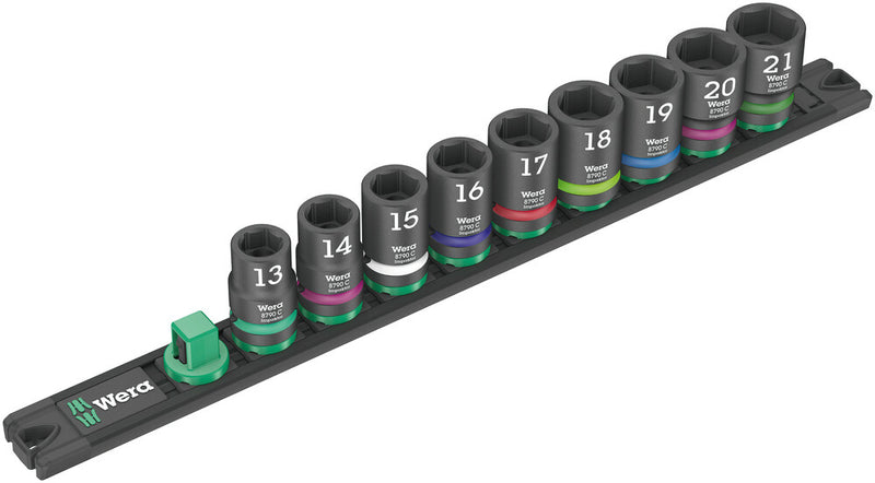 Wera 005490 9pc Magnetic Socket Rail C Impaktor Socket Set, 1/2"