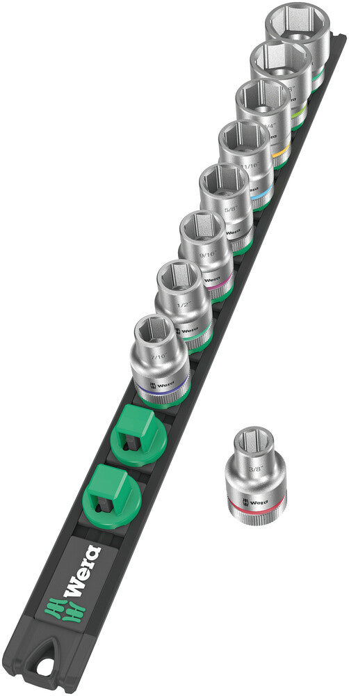 Wera 005480 9pc Magnetic socket rail C Imperial 1 Zyklop Socket Set, 1/2"