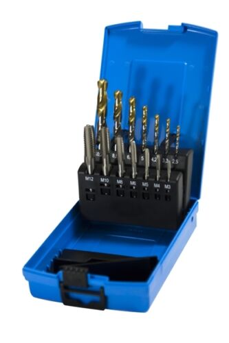 Presto M3-M12 HSS Hand Machine Taps & Tin Coated Tapping Drill Set 14Pc